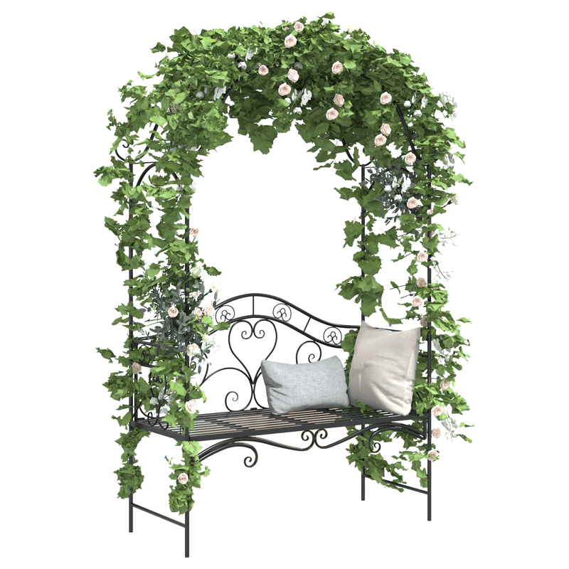 Casa si Gradina - Gradina si terasa - Mobilier exterior - Bancute de gradina - Banca neagra de exterior Negru Metal Mare Detalii decorative - Infinity.ro