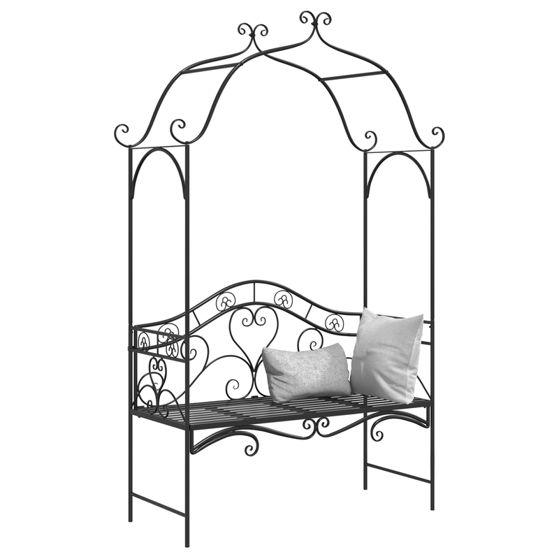 Casa si Gradina - Gradina si terasa - Mobilier exterior - Bancute de gradina - Banca neagra de exterior Negru Metal Mare Detalii decorative - Infinity.ro