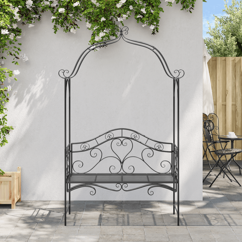 Casa si Gradina - Gradina si terasa - Mobilier exterior - Bancute de gradina - Banca neagra de exterior Negru Metal Mare Detalii decorative - Infinity.ro