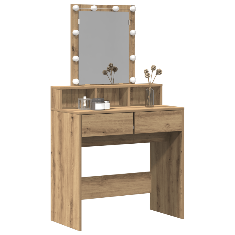 Casa si Gradina - Mobilier - Comode si corpuri - Masute de toaleta - Masa de toaleta, oglinda & LED-uri, stejar artizanal, lemn - Infinity.ro