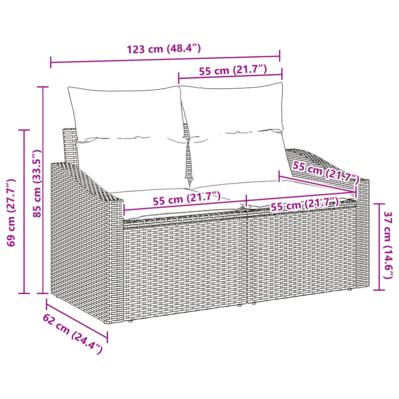 Casa si Gradina - Gradina si terasa - Mobilier exterior - Canapele si fotolii gradina - Canapea de gradina 2 persoane, cu perne, gri, poliratan - Infinity.ro