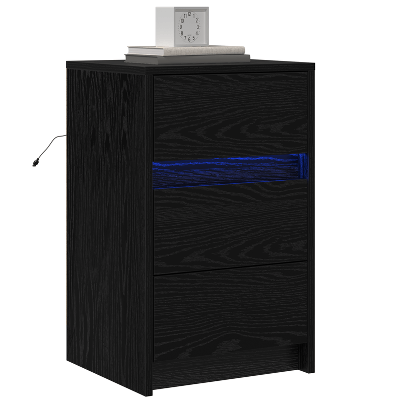 Casa si Gradina - Mobilier - Comode si corpuri - Noptiere - Casuta de noptiera cu lumini LED Stejar Negru Lemn prelucrat - Infinity.ro
