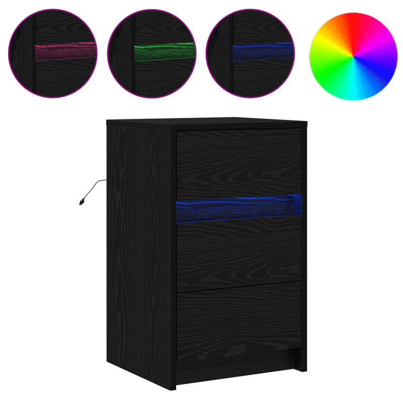 Casa si Gradina - Mobilier - Comode si corpuri - Noptiere - Casuta de noptiera cu lumini LED Stejar Negru Lemn prelucrat - Infinity.ro