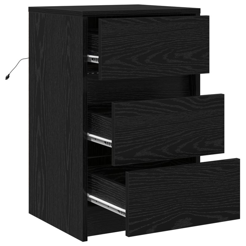 Casa si Gradina - Mobilier - Comode si corpuri - Noptiere - Casuta de noptiera cu lumini LED Stejar Negru Lemn prelucrat - Infinity.ro