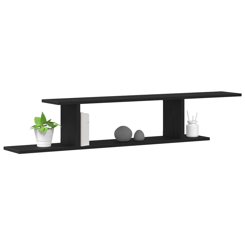 Casa si Gradina - Mobilier - Biblioteci si rafturi - Rafturi - Raft TV de perete  Negru Stejar 125x18x23 cm din lemn - Infinity.ro