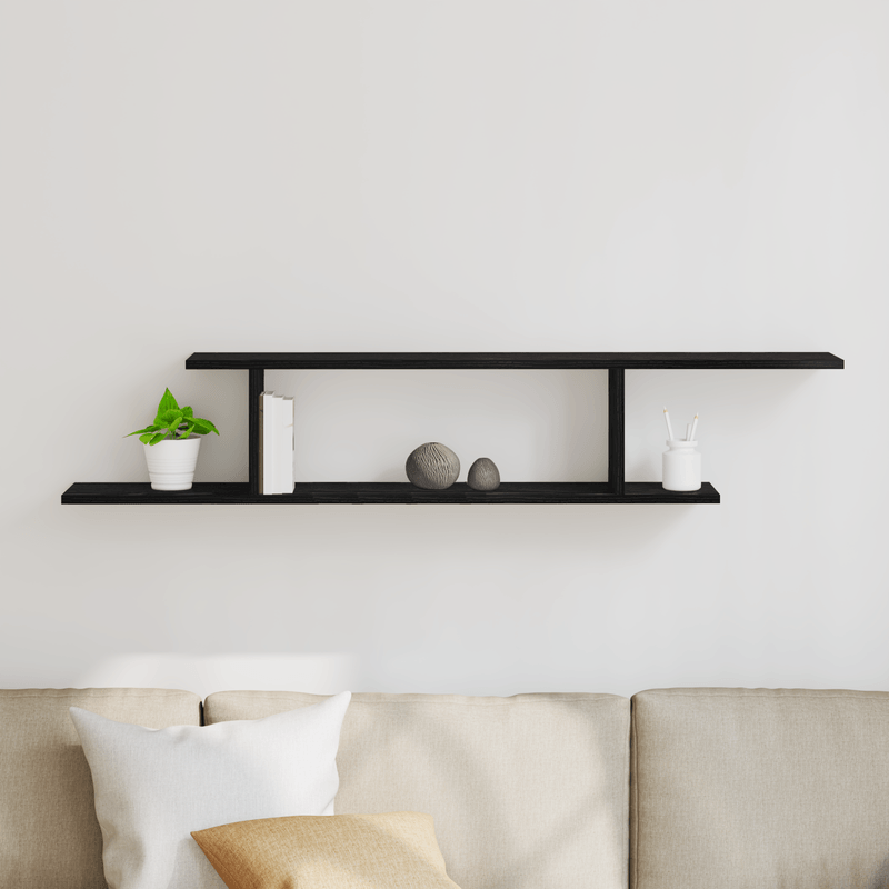 Casa si Gradina - Mobilier - Biblioteci si rafturi - Rafturi - Raft TV de perete  Negru Stejar 125x18x23 cm din lemn - Infinity.ro