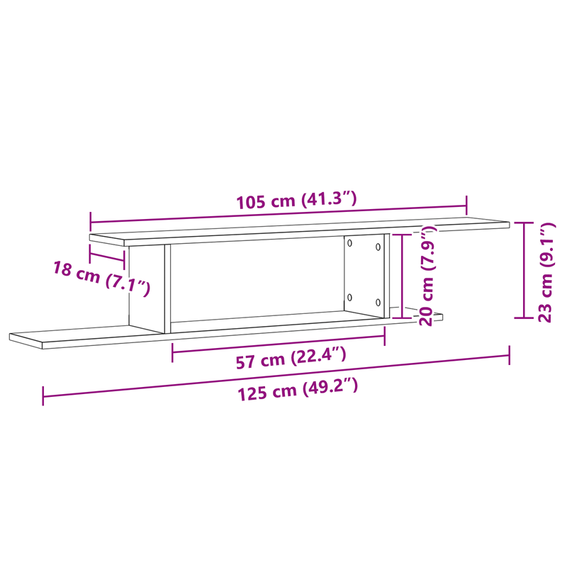 Casa si Gradina - Mobilier - Biblioteci si rafturi - Rafturi - Raft TV de perete  Negru Stejar 125x18x23 cm din lemn - Infinity.ro