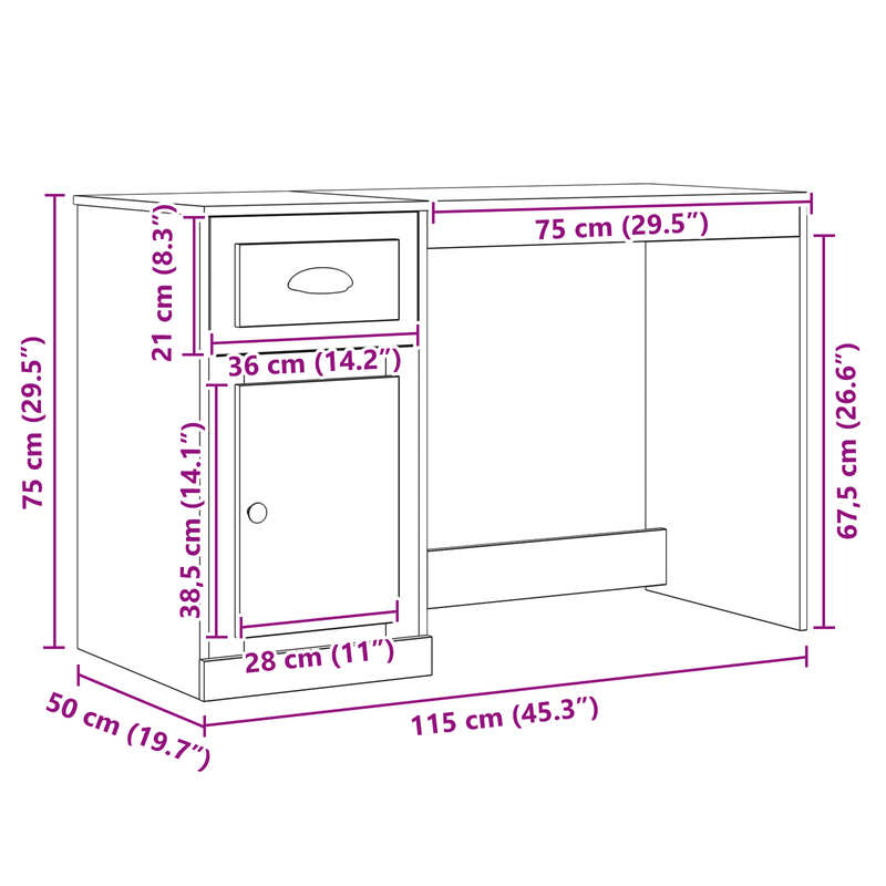Casa si Gradina - Mobilier - Mese si birouri - Birouri - Birou cu depozitare, stejar negru, 50x115x75 cm, lemn prelucrat - Infinity.ro
