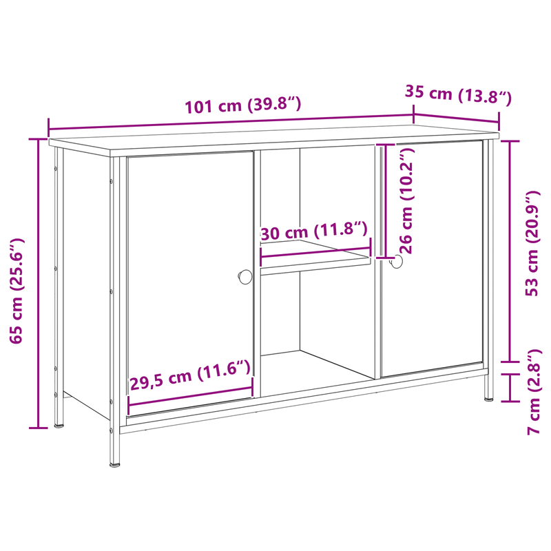 Casa si Gradina - Mobilier - Comode si corpuri - Comode - Dulap TV, stejar negru, 101x35x65 cm, lemn prelucrat & otel - Infinity.ro