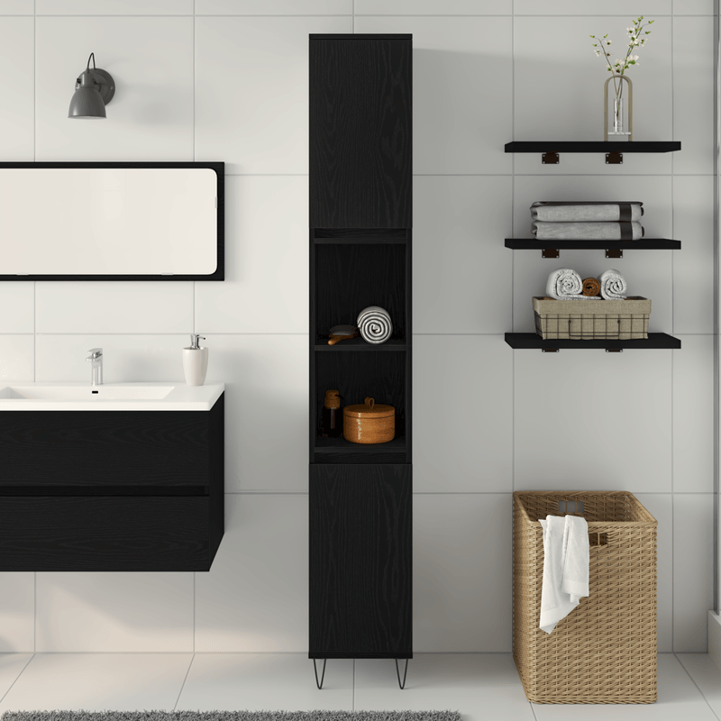 Casa si Gradina - Mobilier - Mobilier baie - Comode baie - Dulap de baie, stejar negru, 30x30x190 cm, lemn prelucrat - Infinity.ro