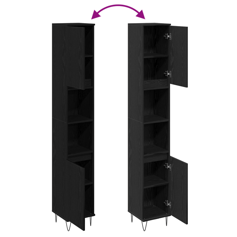 Casa si Gradina - Mobilier - Mobilier baie - Comode baie - Dulap de baie, stejar negru, 30x30x190 cm, lemn prelucrat - Infinity.ro