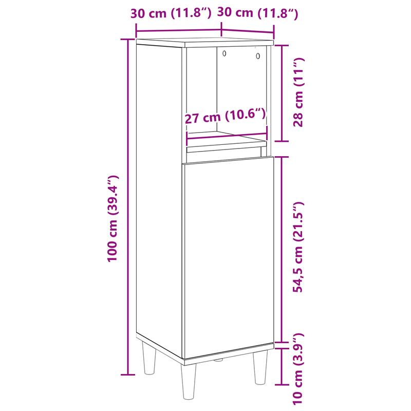 Casa si Gradina - Mobilier - Mobilier baie - Comode baie - Dulap de baie, stejar negru, 30x30x100 cm, lemn prelucrat - Infinity.ro