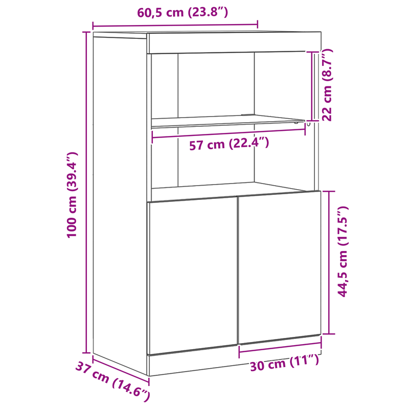 Casa si Gradina - Mobilier - Comode si corpuri - Comode - Bufet cu Lumina LED Lemn Vechi 60x37x100 cm - Infinity.ro