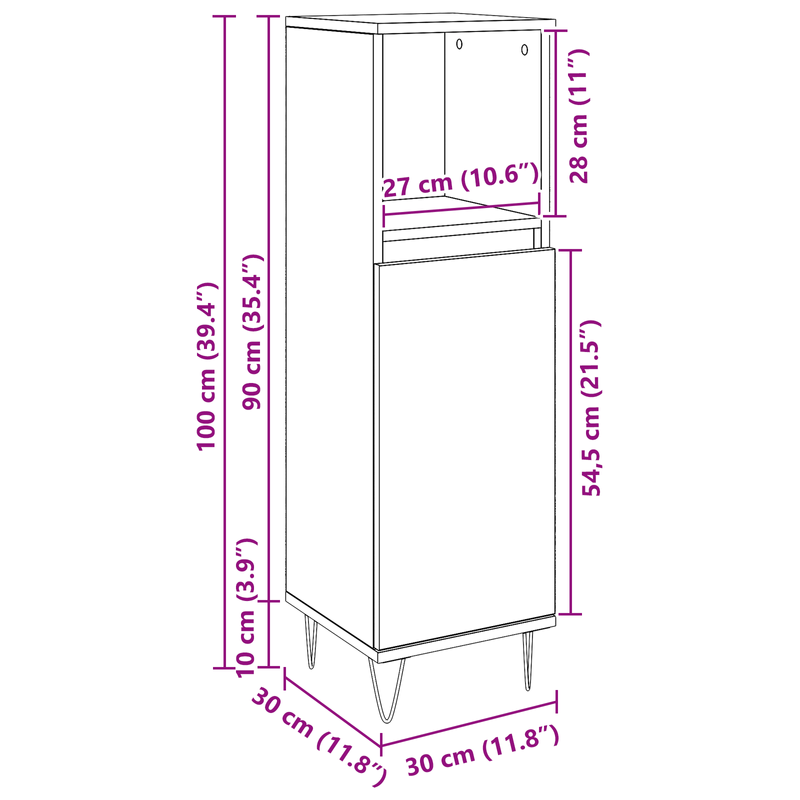 Casa si Gradina - Mobilier - Mobilier baie - Comode baie - Dulap de baie, stejar negru, 30x30x190 cm, lemn prelucrat - Infinity.ro