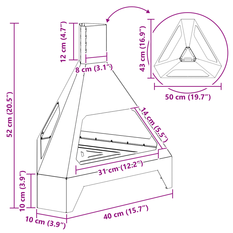 Casa si Gradina - Termice - Sobe, Seminee si accesorii - Seminee - Vatra de foc cu horn, negru, 50x43x52 cm, otel - Infinity.ro