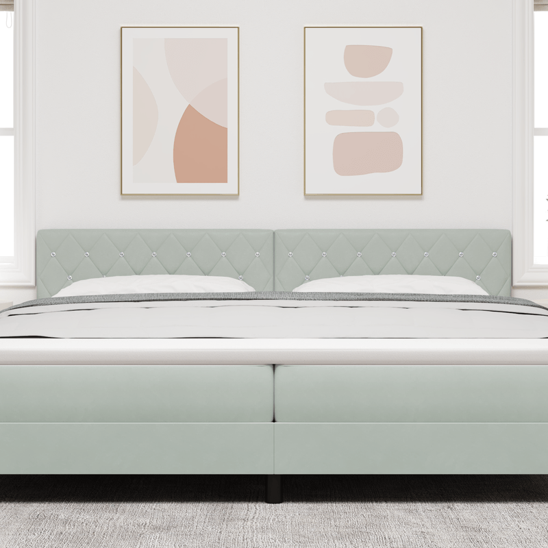 Casa si Gradina - Mobilier - Paturi si accesorii - Accesorii paturi - Tablie de pat cu nasturi gri deschis 200 cm catifea - Infinity.ro