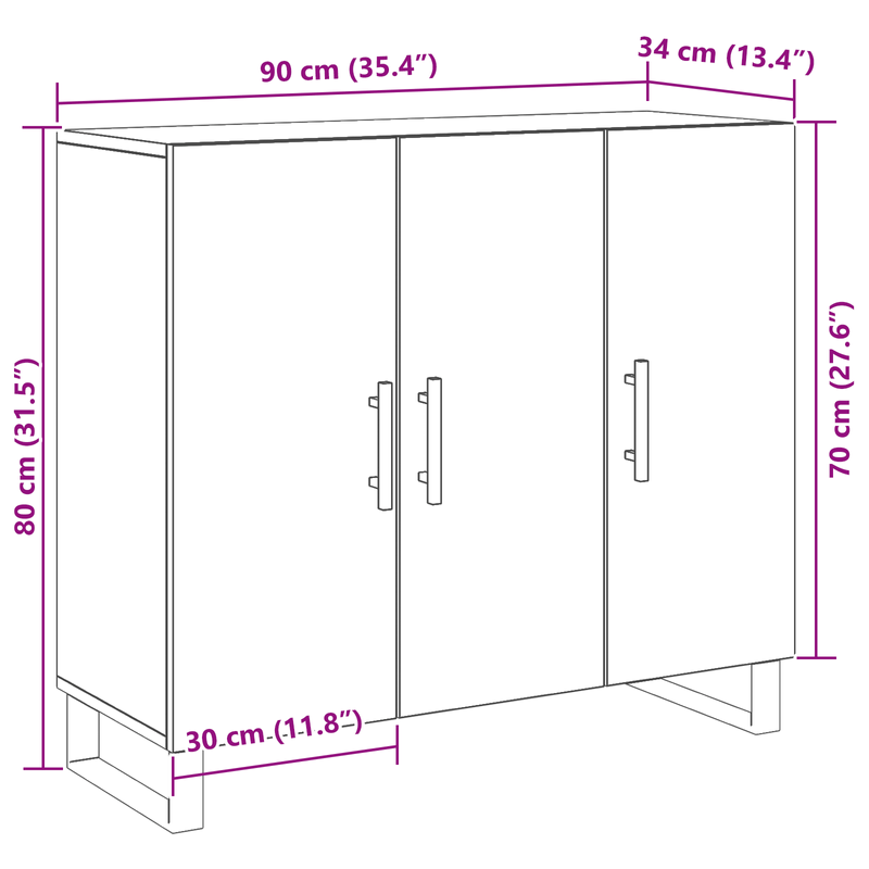 Casa si Gradina - Mobilier - Comode si corpuri - Comode - Dulap cu 3 usi, stejar artizanal, 90x34x80 cm, lemn prelucrat - Infinity.ro