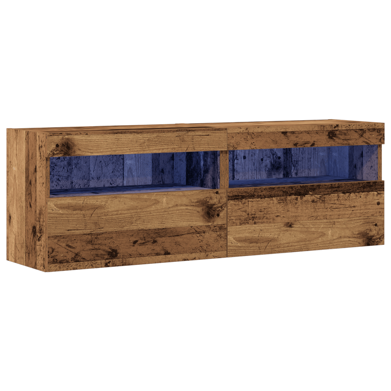 Casa si Gradina - Mobilier - Comode si corpuri - Comode - Dulap TV de perete cu LED, 2 buc., lemn vechi, 60x30x40 cm - Infinity.ro