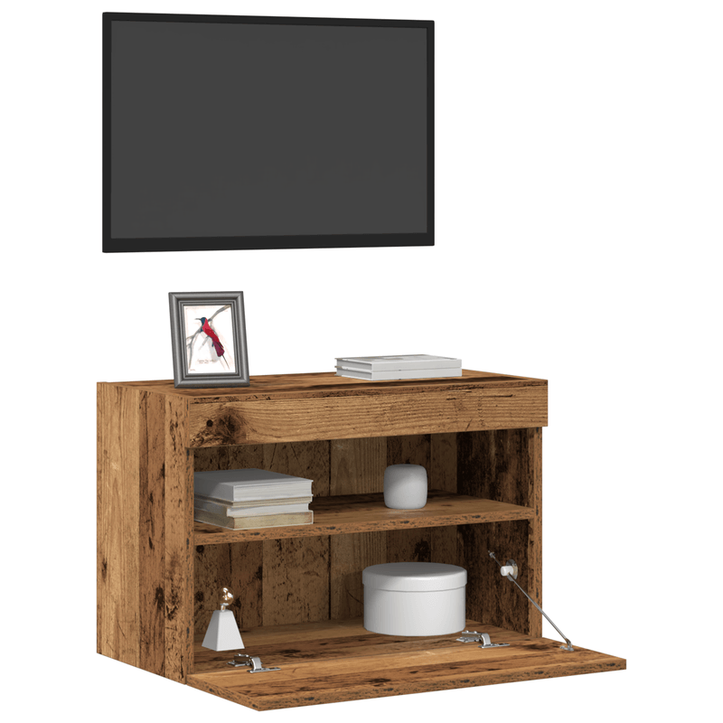 Casa si Gradina - Mobilier - Comode si corpuri - Comode - Dulap TV de perete cu LED, 2 buc., lemn vechi, 60x30x40 cm - Infinity.ro