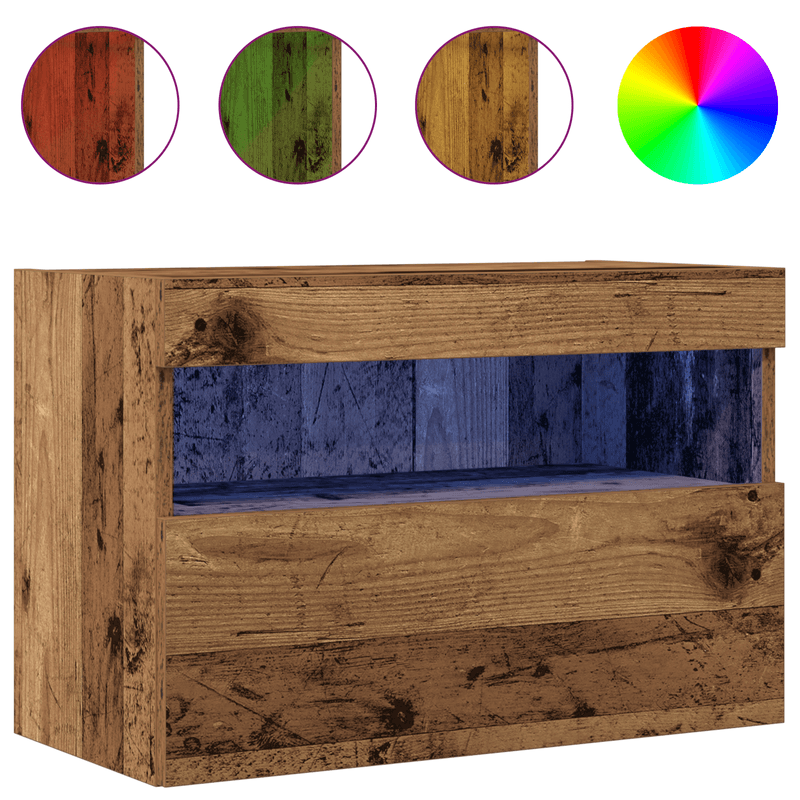 Casa si Gradina - Mobilier - Comode si corpuri - Comode - Dulap TV de perete cu LED, 2 buc., lemn vechi, 60x30x40 cm - Infinity.ro