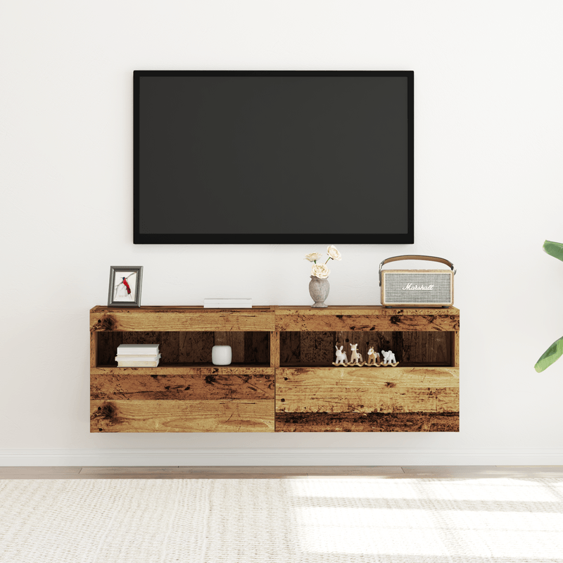 Casa si Gradina - Mobilier - Comode si corpuri - Comode - Dulap TV de perete cu LED, 2 buc., lemn vechi, 60x30x40 cm - Infinity.ro