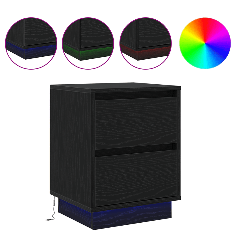 Casa si Gradina - Mobilier - Comode si corpuri - Noptiere - Noptierile cu lumini LED 2 buc negru 39x34.5x50 cm - Infinity.ro