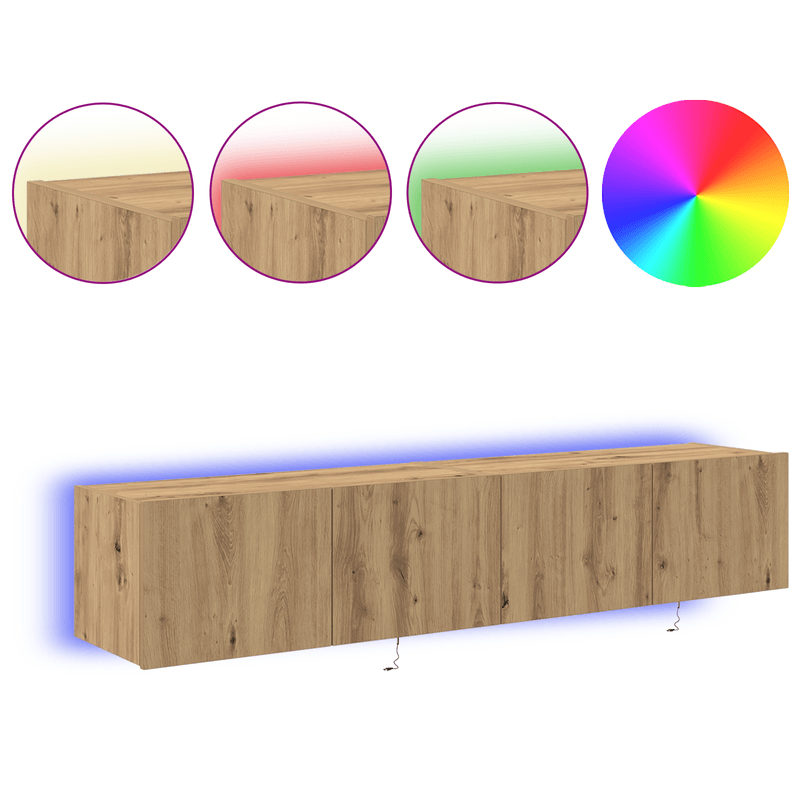 Casa si Gradina - Mobilier - Comode si corpuri - Comode - Dulapuri de perete LED-uri, 2 buc. stejar artizanal 80x35x31 cm - Infinity.ro