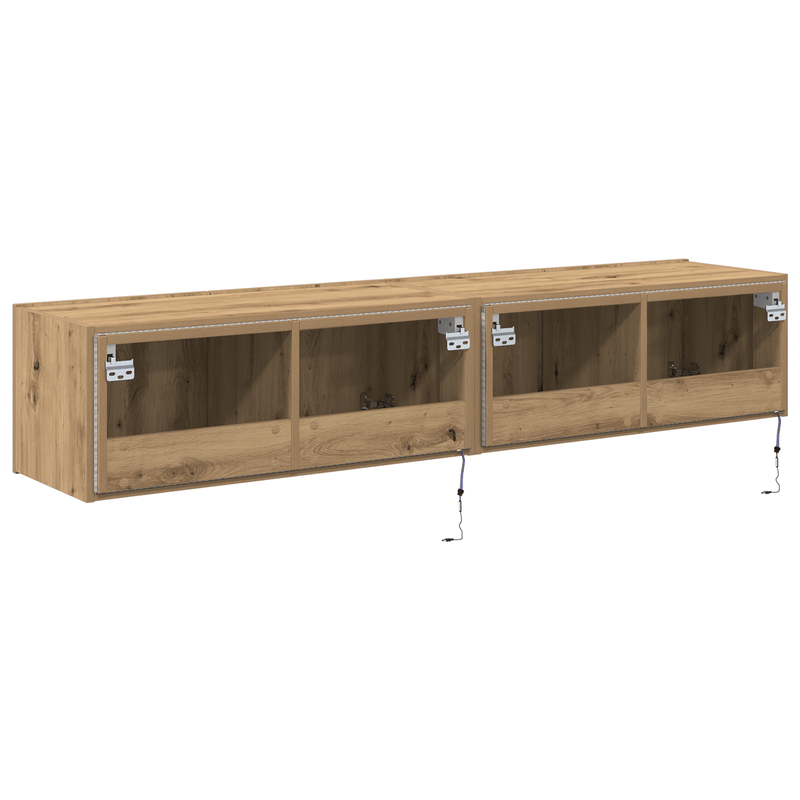 Casa si Gradina - Mobilier - Comode si corpuri - Comode - Dulapuri de perete LED-uri, 2 buc. stejar artizanal 80x35x31 cm - Infinity.ro