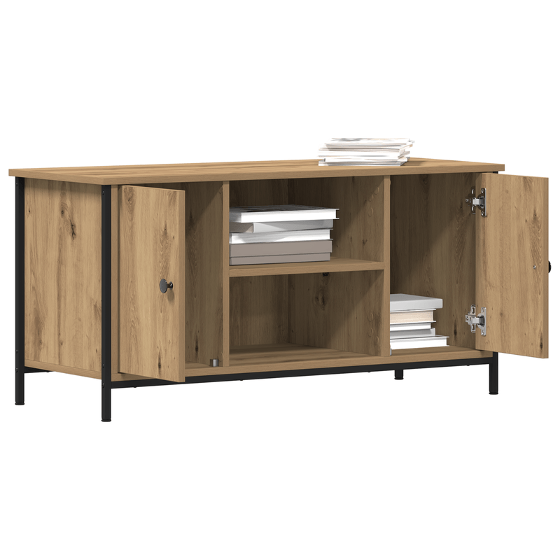 Casa si Gradina - Mobilier - Comode si corpuri - Comode - Dulap TV, stejar artizanal, 100x40x50 cm lemn prelucrat si otel - Infinity.ro