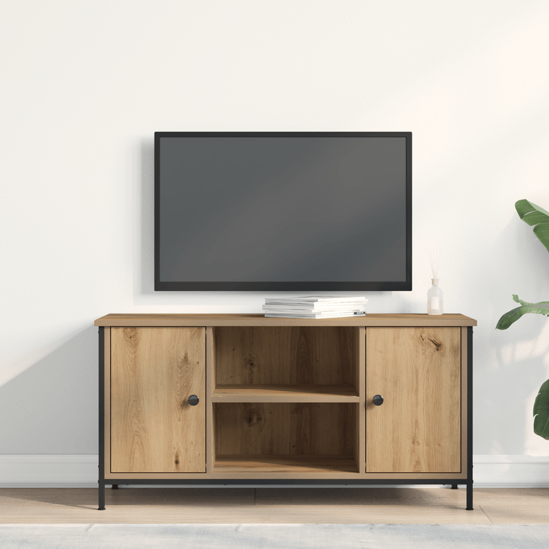 Casa si Gradina - Mobilier - Comode si corpuri - Comode - Dulap TV, stejar artizanal, 100x40x50 cm lemn prelucrat si otel - Infinity.ro