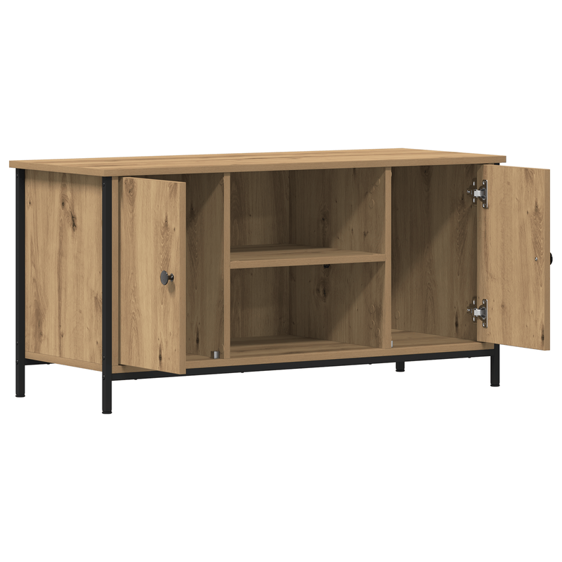 Casa si Gradina - Mobilier - Comode si corpuri - Comode - Dulap TV, stejar artizanal, 100x40x50 cm lemn prelucrat si otel - Infinity.ro