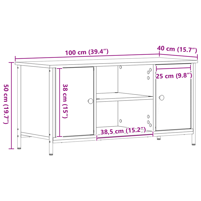 Casa si Gradina - Mobilier - Comode si corpuri - Comode - Dulap TV, stejar artizanal, 100x40x50 cm lemn prelucrat si otel - Infinity.ro