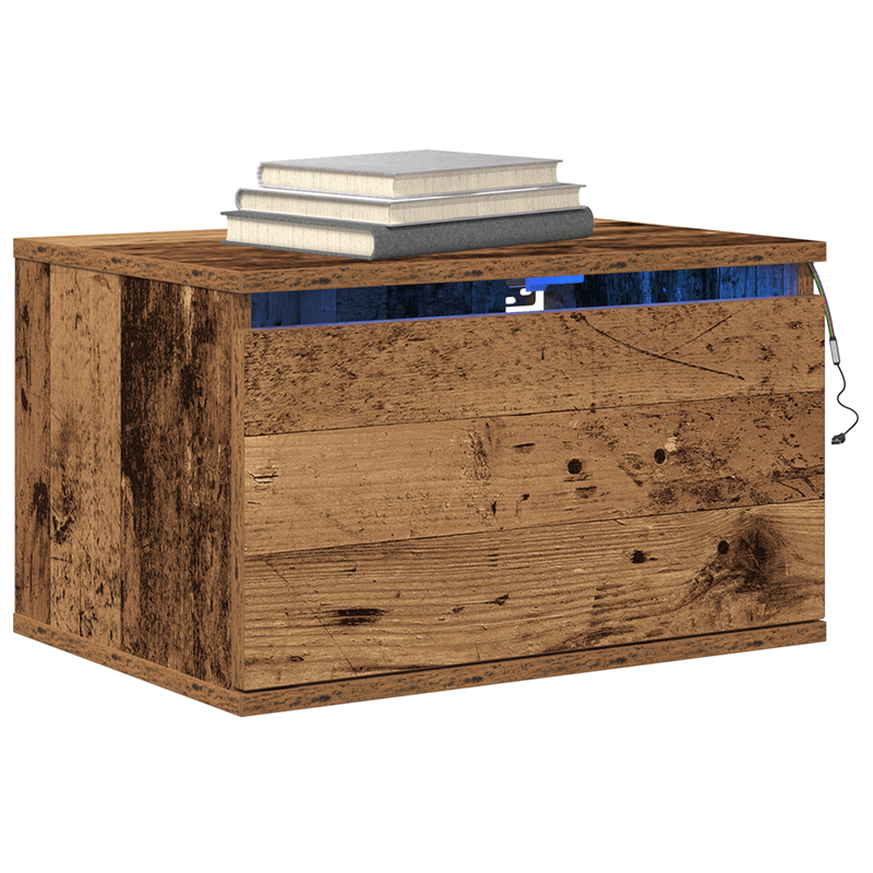 Casa si Gradina - Mobilier - Comode si corpuri - Noptiere - Noptiera cu LED-uri, de perete, lemn vechi, 50x36x30 cm - Infinity.ro