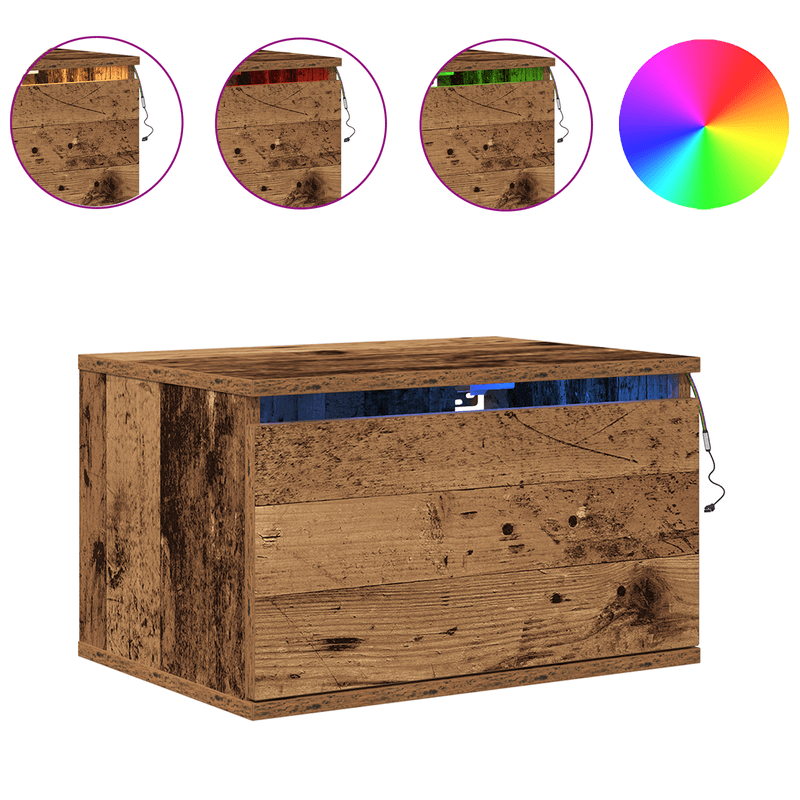 Casa si Gradina - Mobilier - Comode si corpuri - Noptiere - Noptiera cu LED-uri, de perete, lemn vechi, 50x36x30 cm - Infinity.ro