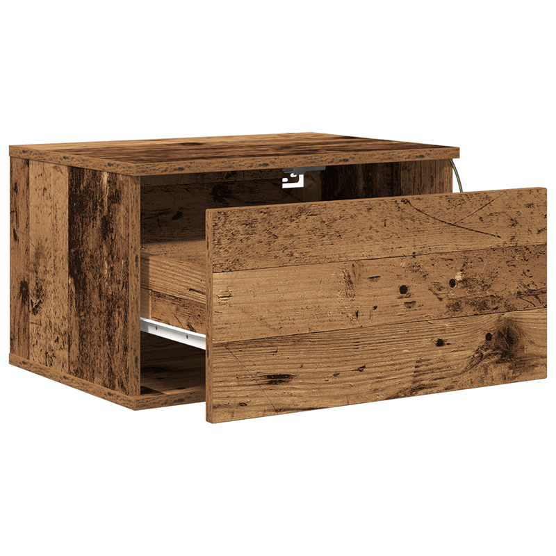 Casa si Gradina - Mobilier - Comode si corpuri - Noptiere - Noptiera cu LED-uri, de perete, lemn vechi, 50x36x30 cm - Infinity.ro