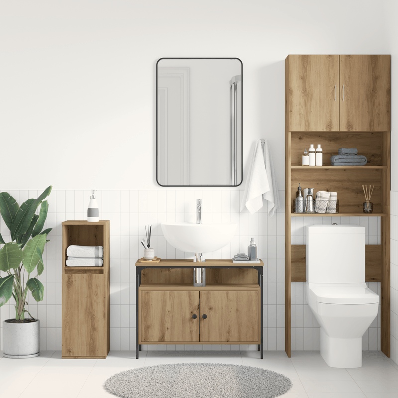 Casa si Gradina - Mobilier - Mobilier baie - Comode baie - Comoda chiuveta de baie, stejar artizanal, 80x30x60 cm, lemn - Infinity.ro