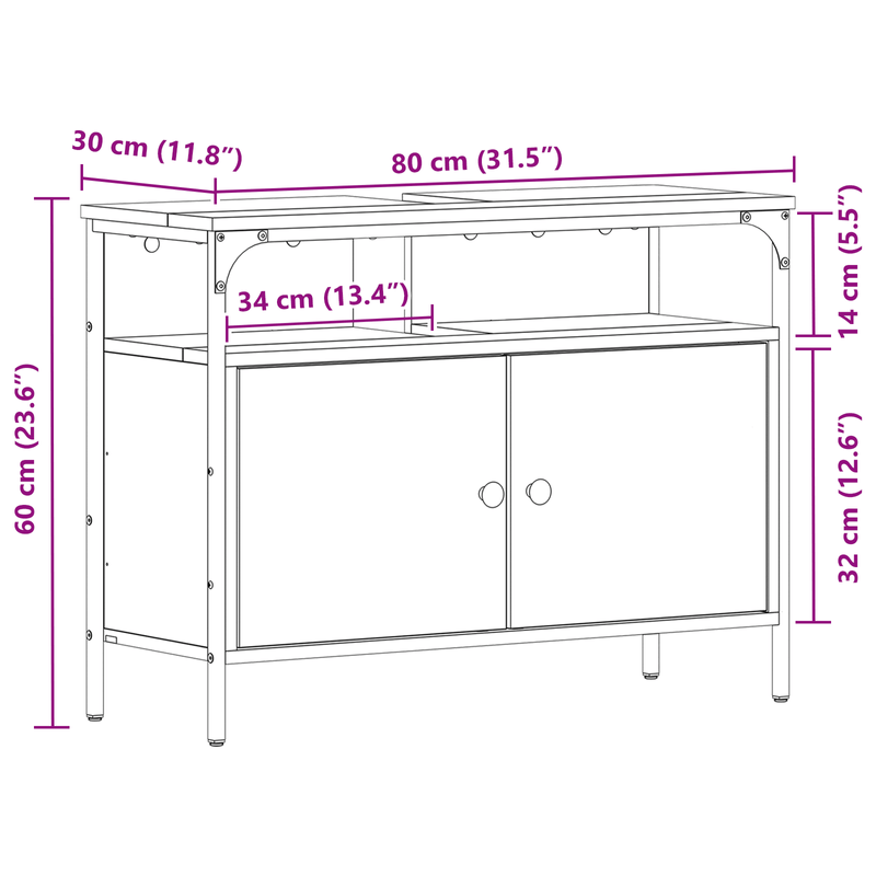 Casa si Gradina - Mobilier - Mobilier baie - Comode baie - Comoda chiuveta de baie, stejar artizanal, 80x30x60 cm, lemn - Infinity.ro