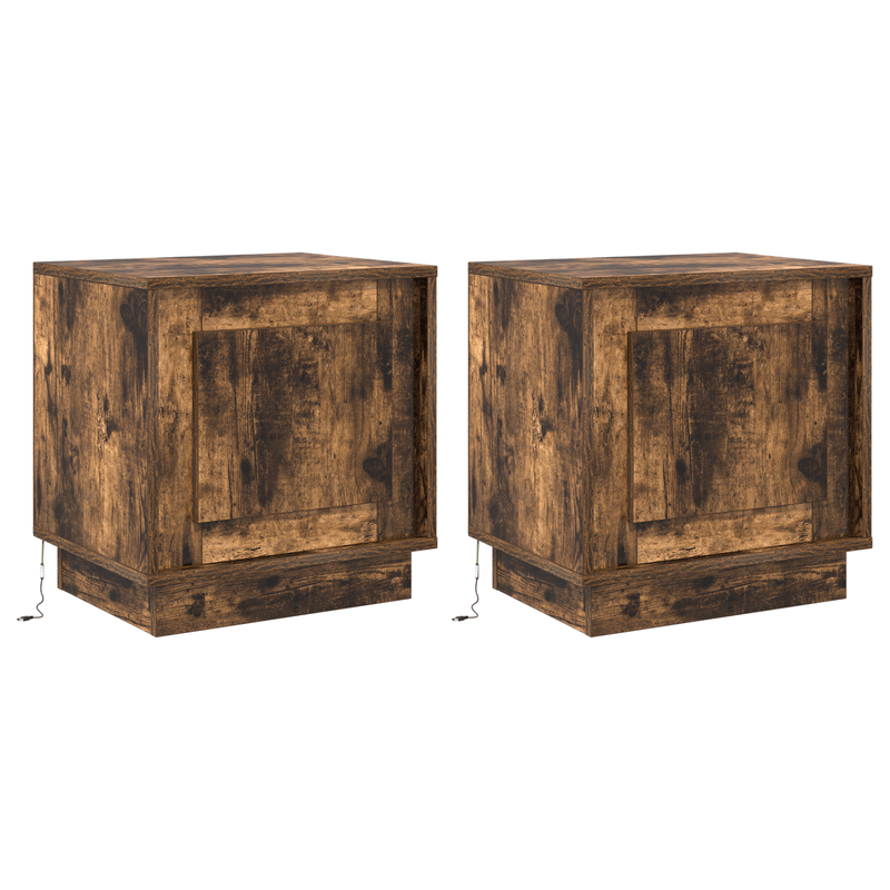 Casa si Gradina - Mobilier - Comode si corpuri - Noptiere - Noptiera cu lumini LED 2 buc Afumat Stejar 44x34,5x45 cm - Infinity.ro