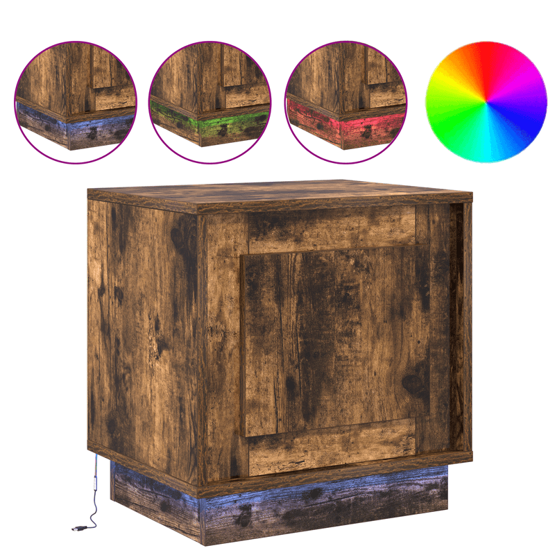 Casa si Gradina - Mobilier - Comode si corpuri - Noptiere - Noptiera cu lumini LED 2 buc Afumat Stejar 44x34,5x45 cm - Infinity.ro