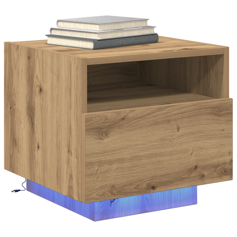 Casa si Gradina - Mobilier - Comode si corpuri - Noptiere - Noptiera cu LED-uri, stejar artizanal, 40x39x37 cm - Infinity.ro