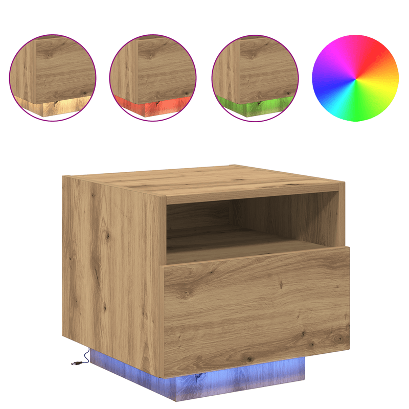 Casa si Gradina - Mobilier - Comode si corpuri - Noptiere - Noptiera cu LED-uri, stejar artizanal, 40x39x37 cm - Infinity.ro