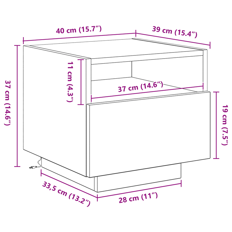 Casa si Gradina - Mobilier - Comode si corpuri - Noptiere - Noptiera cu LED-uri, stejar artizanal, 40x39x37 cm - Infinity.ro