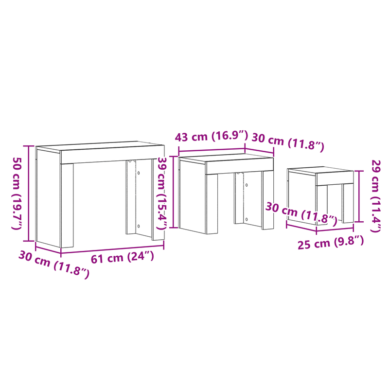 Casa si Gradina - Mobilier - Mese si birouri - Masute de cafea - Set 3 masute de cafea stivuibile, stejar negru, lemn prelucrat - Infinity.ro