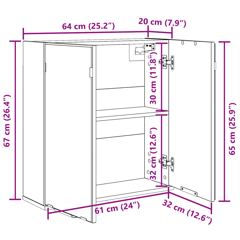 Casa si Gradina - Mobilier - Mobilier baie - Corpuri baie - Cabinet cu oglinda pentru baie - Stejar negru, 64x20x66.5 cm, Fabricat din lemn prelucrat - Infinity.ro