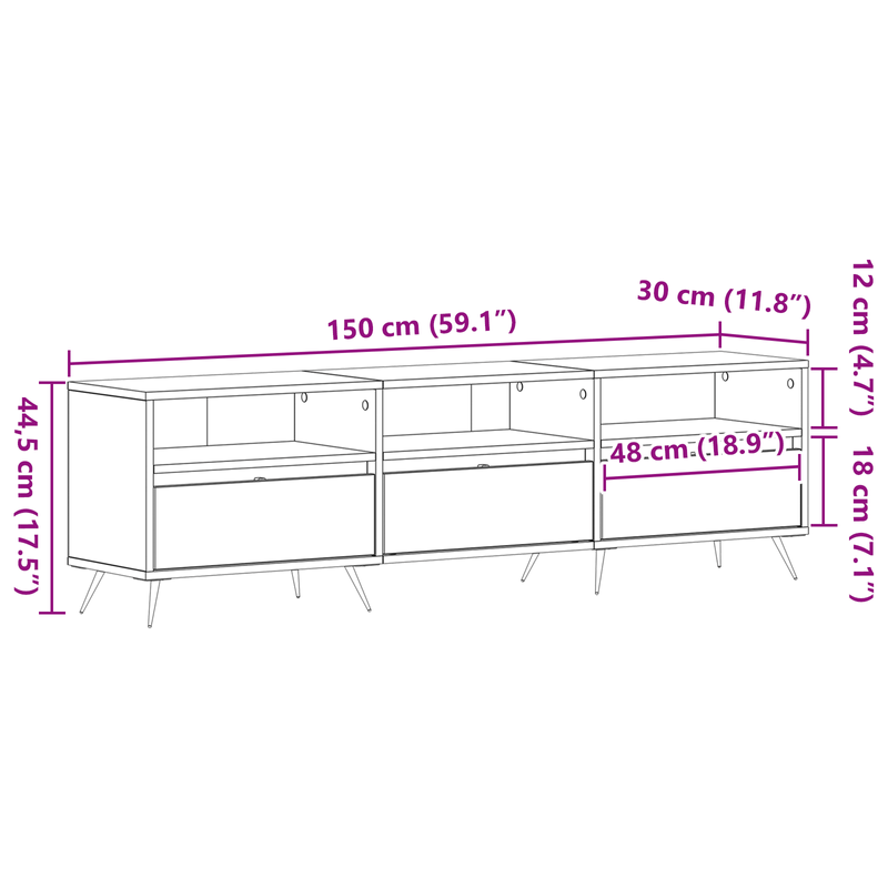 Casa si Gradina - Mobilier - Comode si corpuri - Comode - Dulap TV Lemn Vechi 150x30x44,5 cm Lemn Compozit - Infinity.ro