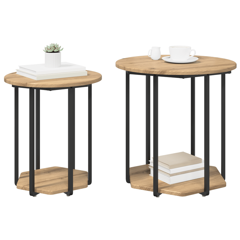 Casa si Gradina - Mobilier - Mese si birouri - Mese living - Set 2 mese laterale, stejar artizanal, lemn prelucrat si metal - Infinity.ro