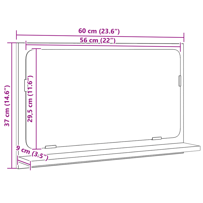 Casa si Gradina - Mobilier - Mobilier baie - Oglinzi baie - oglinda de baie  Negru Stejar 60x10,5x37 cm Lemn compozit - Infinity.ro