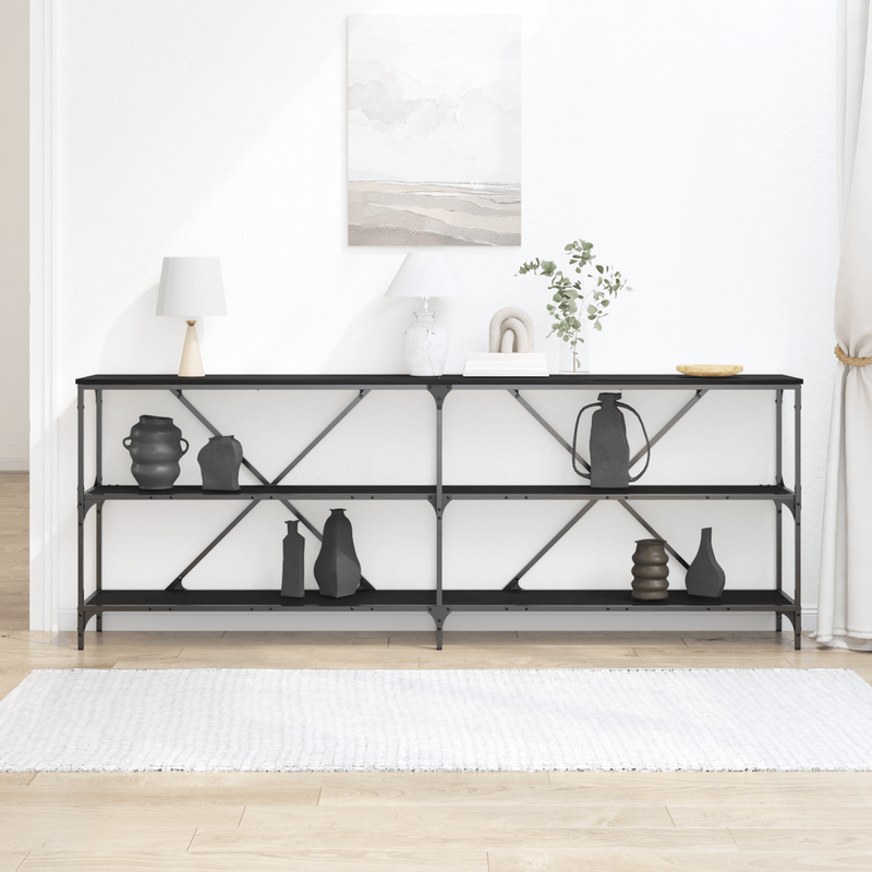 Casa si Gradina - Mobilier - Comode si corpuri - Console - Masa consola, stejar negru, 200x30x75 cm, lemn prelucrat & otel - Infinity.ro