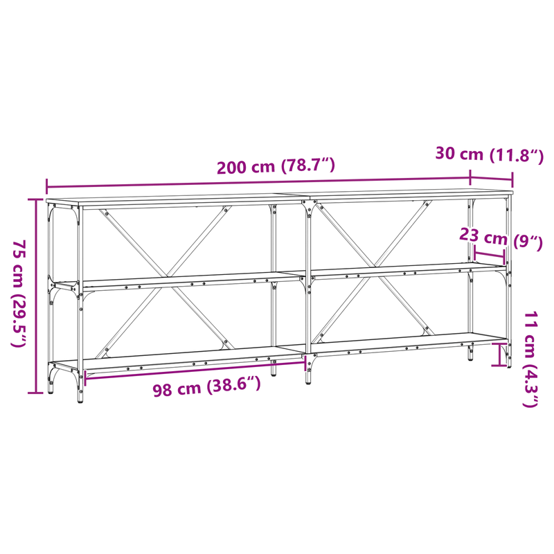 Casa si Gradina - Mobilier - Comode si corpuri - Console - Masa consola, stejar negru, 200x30x75 cm, lemn prelucrat & otel - Infinity.ro