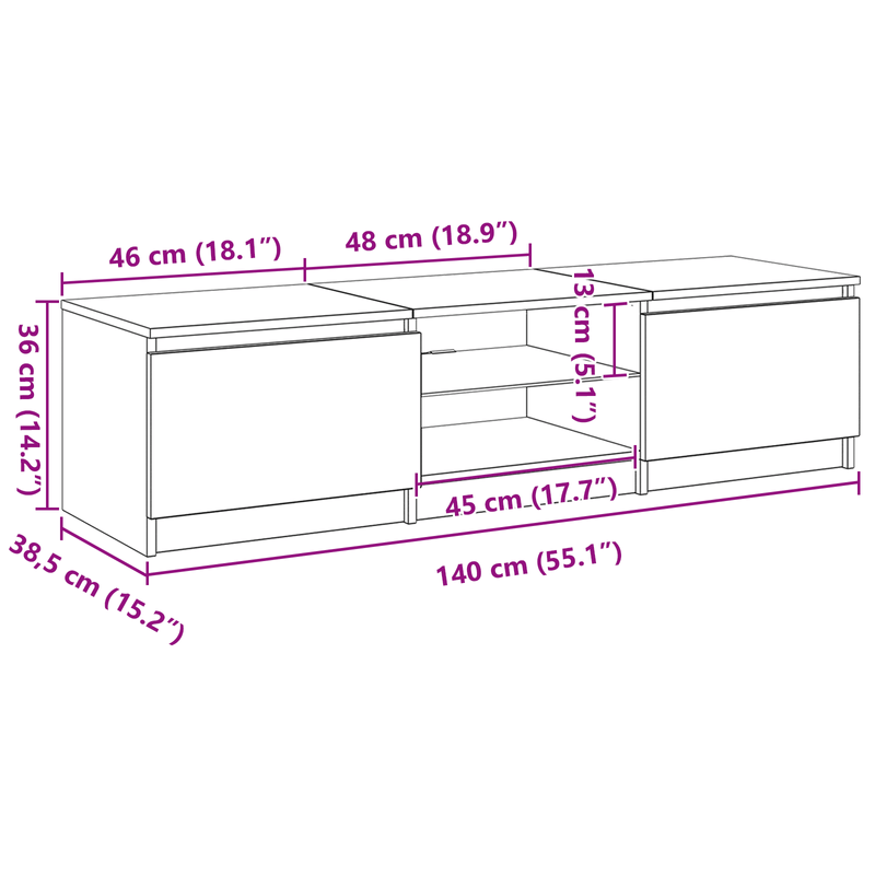 Casa si Gradina - Mobilier - Comode si corpuri - Comode - Dulap TV cu lumini LED Stejar Negru 140x40x35,5 cm Lemn - Infinity.ro
